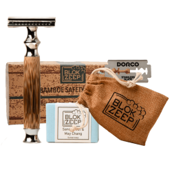 Set razor, jutenzakje, natuur scheerzeep